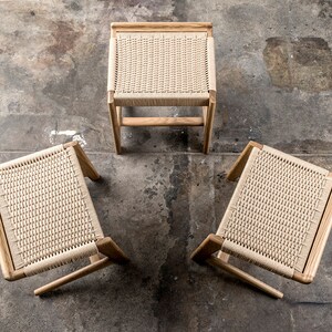 Cantilever Stool, White Oak, Woven Danish Cord, Mid-Century, Hardwood, Rian Collection image 10