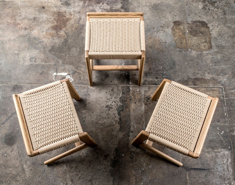 Cantilever Stool, White Oak, Woven Danish Cord, Mid-Century, Hardwood, Rian Collection image 10