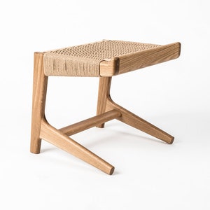 Cantilever Stool, White Oak, Woven Danish Cord, Mid-Century, Hardwood, Rian Collection image 6