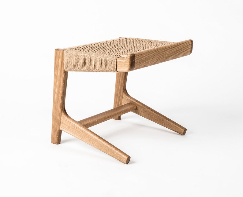 Cantilever Stool, White Oak, Woven Danish Cord, Mid-Century, Hardwood, Rian Collection image 6