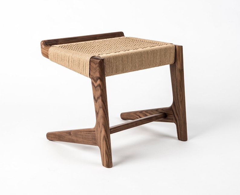 Cantilever Stool, Walnut, Woven Danish Cord, Mid-Century, Hardwood, Rian Collection image 1