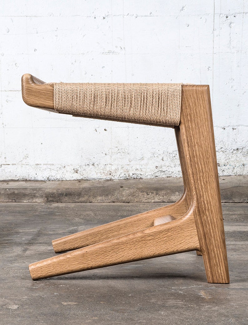 Cantilever Stool, White Oak, Woven Danish Cord, Mid-Century, Hardwood, Rian Collection image 9