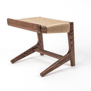 Cantilever Stool, Walnut, Woven Danish Cord, Mid-Century, Hardwood, Rian Collection image 9