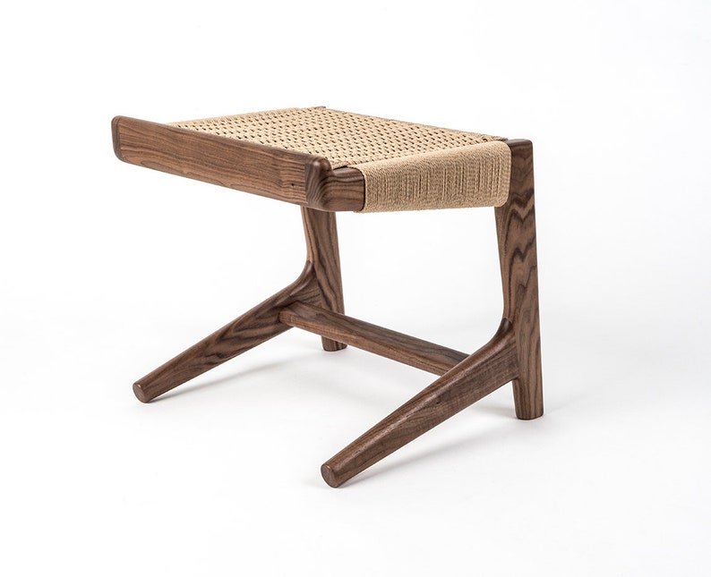 Cantilever Stool, Walnut, Woven Danish Cord, Mid-Century, Hardwood, Rian Collection image 9