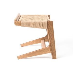 Cantilever Stool, White Oak, Woven Danish Cord, Mid-Century, Hardwood, Rian Collection image 3