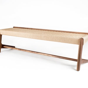 Long, Cantilever Bench, Bedroom, Entry Way, Woven Danish Cord, Mid-Century, Walnut, Hardwood image 5