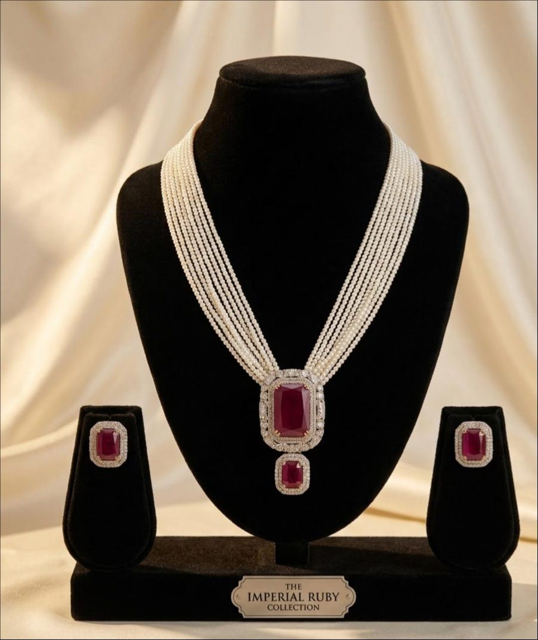 Imperial Ruby Pearl Necklace Set, Multi Strand Pearl Choker, Royal Red ...