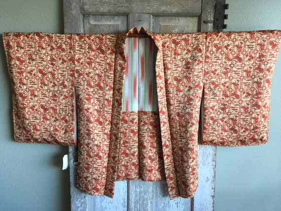 Orange Haori Kimono Jacket, Hand Sewn Silk Jacket,