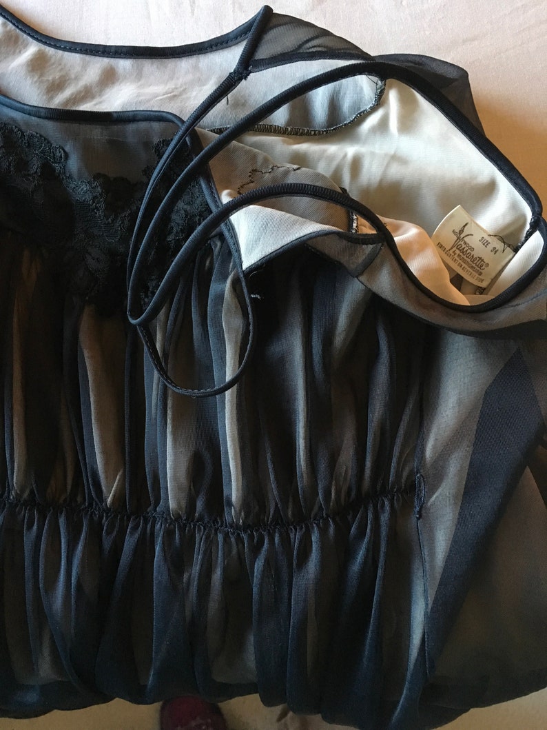 Evening Gown Negligee Night Dress Petite Lingerie Black Chiffon Night Gown 50/% Off Vassarette 34