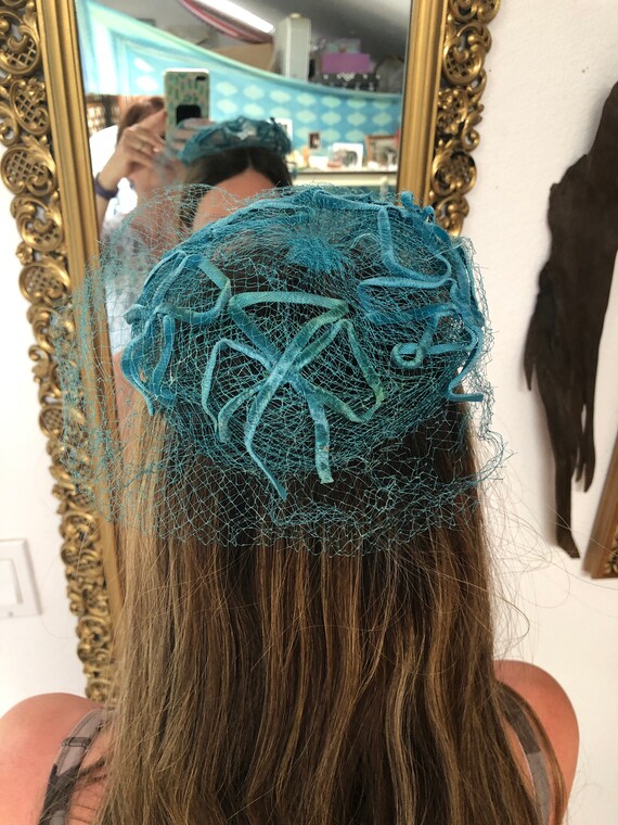 Vintage Millinery Flower Fascinator Blue 9 Blooms Organdy Velvet Hair or Hat KW9 Vintage Millinery Flower Fascinator Blue 9 Blooms Organdy Velvet Hair or Hat KW9