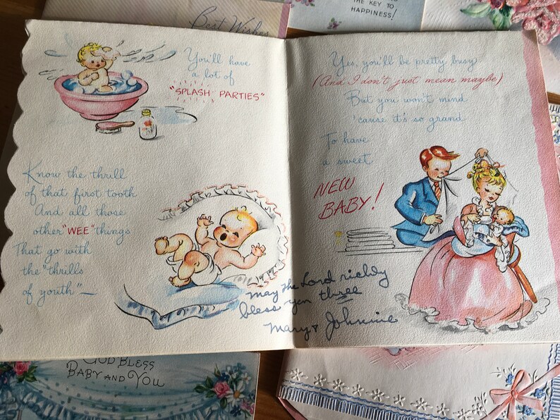 20 Pieces Wedding Congratulations Bod Bless You and Baby 1950s Greeting Cards Ephemera