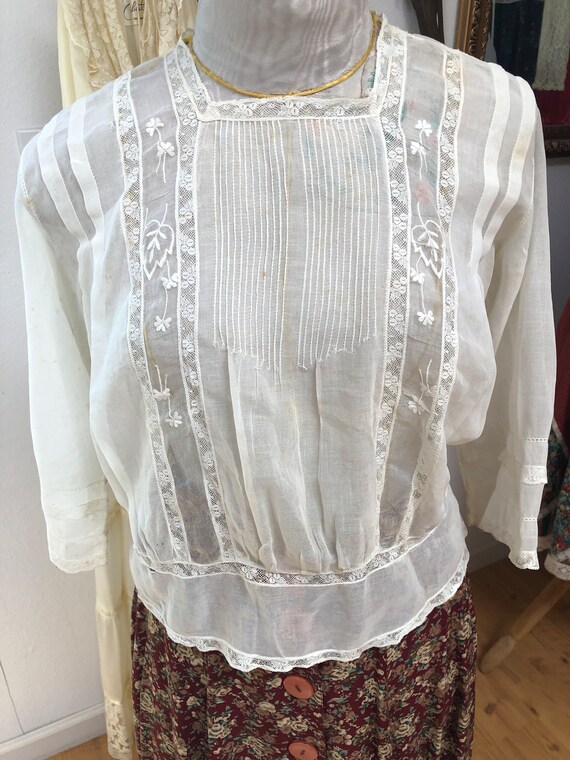 Victorian Sheer White Lace Blouse Pin Tucks Floral Lace With a Fitted Waist Size XS Etsy UK