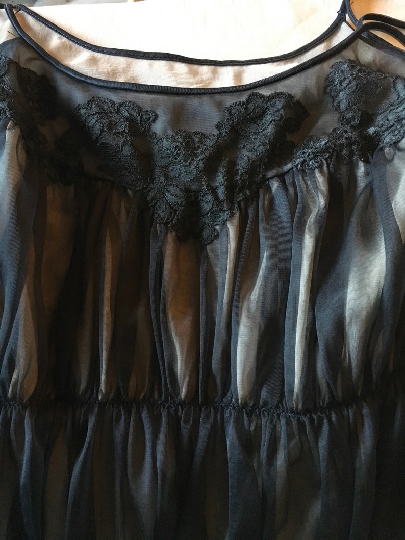 Evening Gown Negligee Night Dress Petite Lingerie Black Chiffon Night Gown 50/% Off Vassarette 34