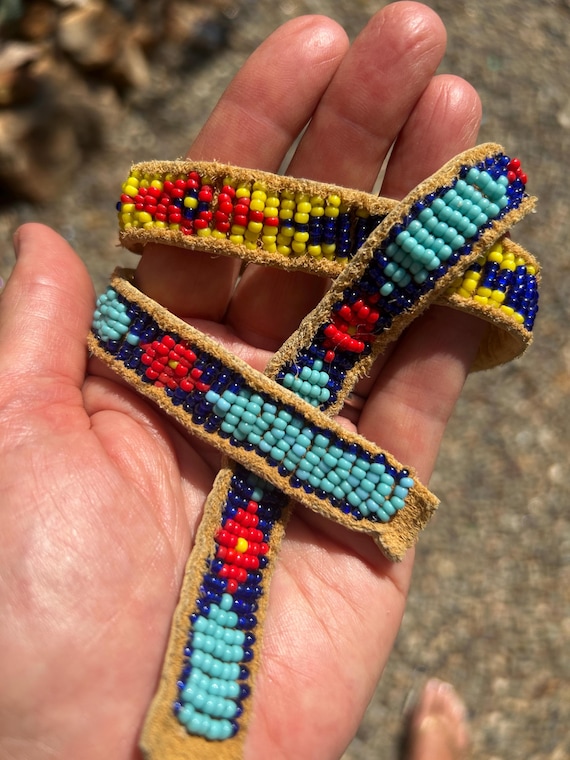 Hand Beaded Native American Hat Band On Deer Hide