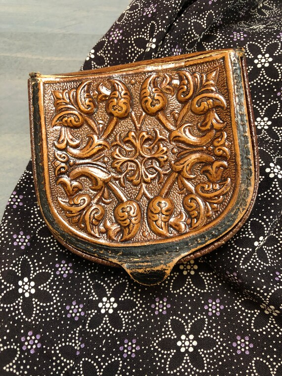 Antique Spanish Hand Tooled Leather Coin Purse, Victo… Gem