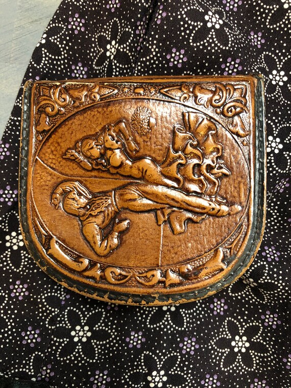 Antique Spanish Hand Tooled Leather Coin Purse, Victo… Gem