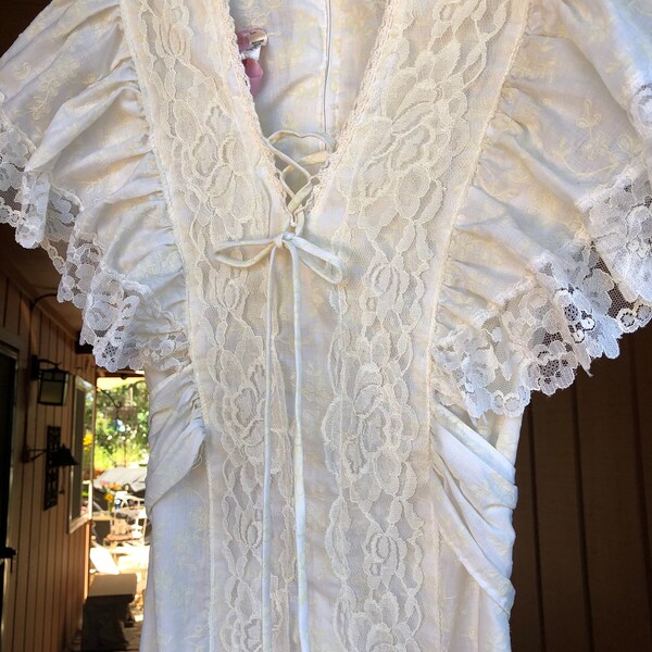 White Ruffle Cotton Maxi Dress, Candi Jones Style, Sleeveless Corset Maxi Dress, Vintage Size 13