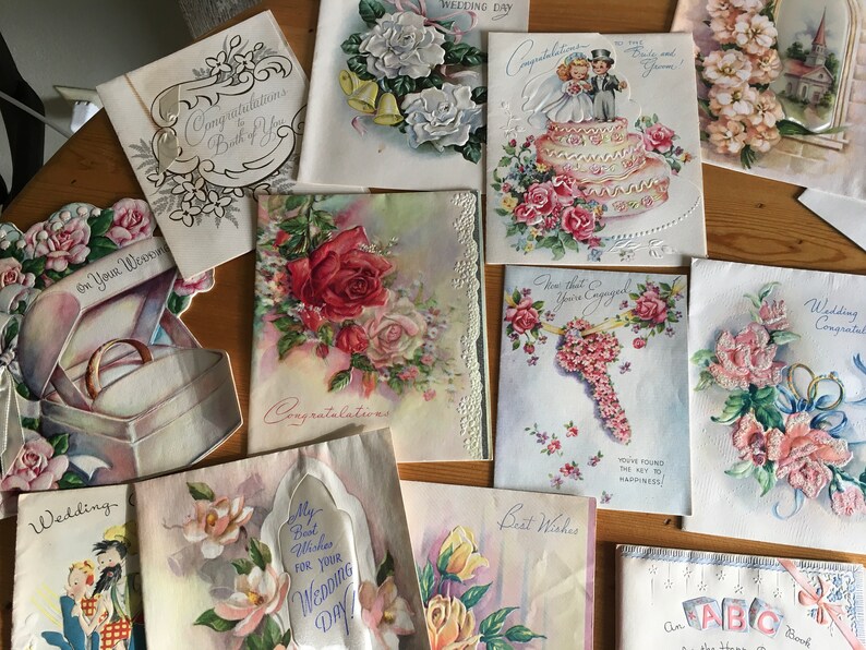 20 Pieces Wedding Congratulations Bod Bless You and Baby 1950s Greeting Cards Ephemera