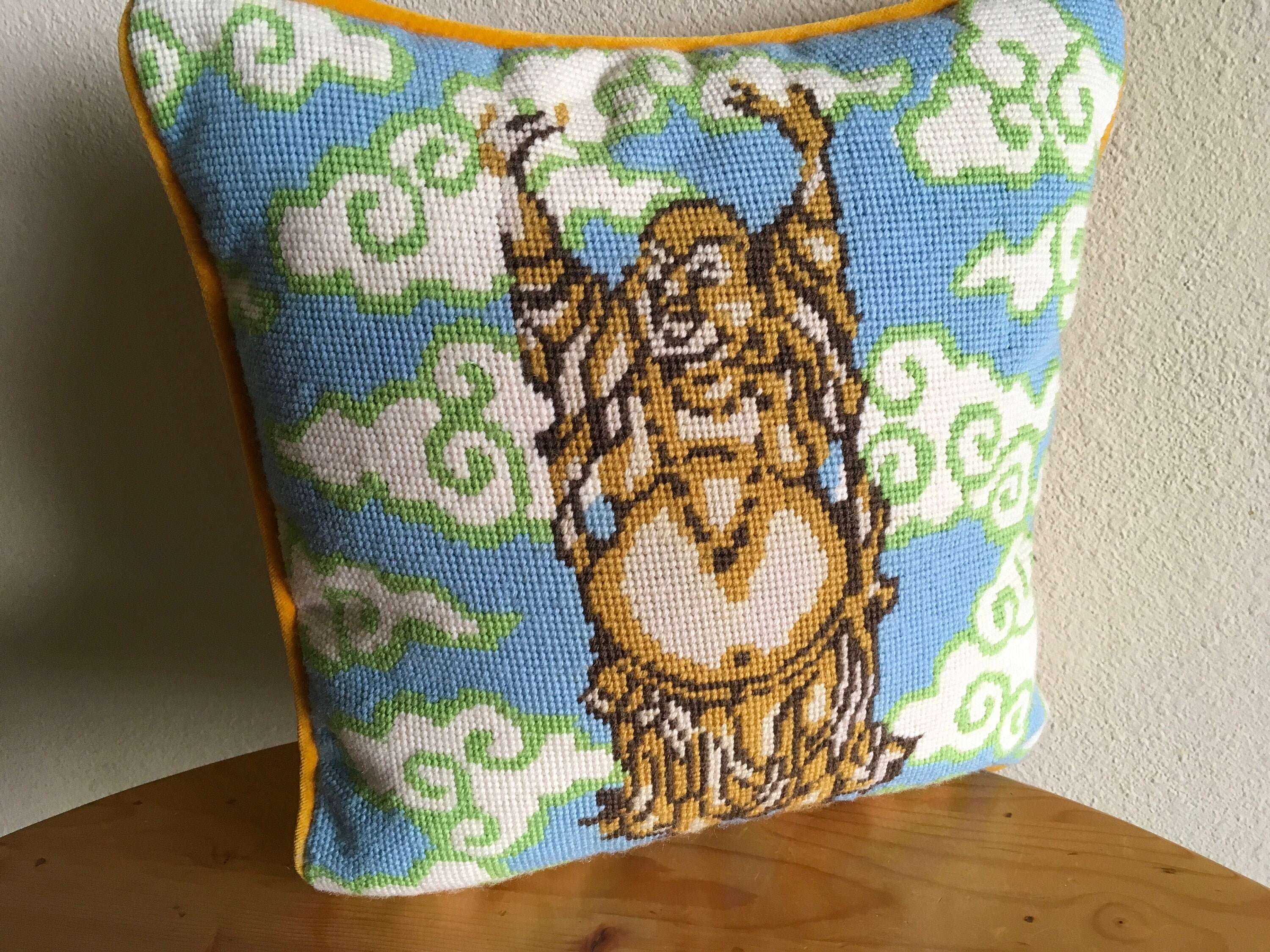 Needle Point Pillow Needle Point Buddha Blue And Gold Etsy