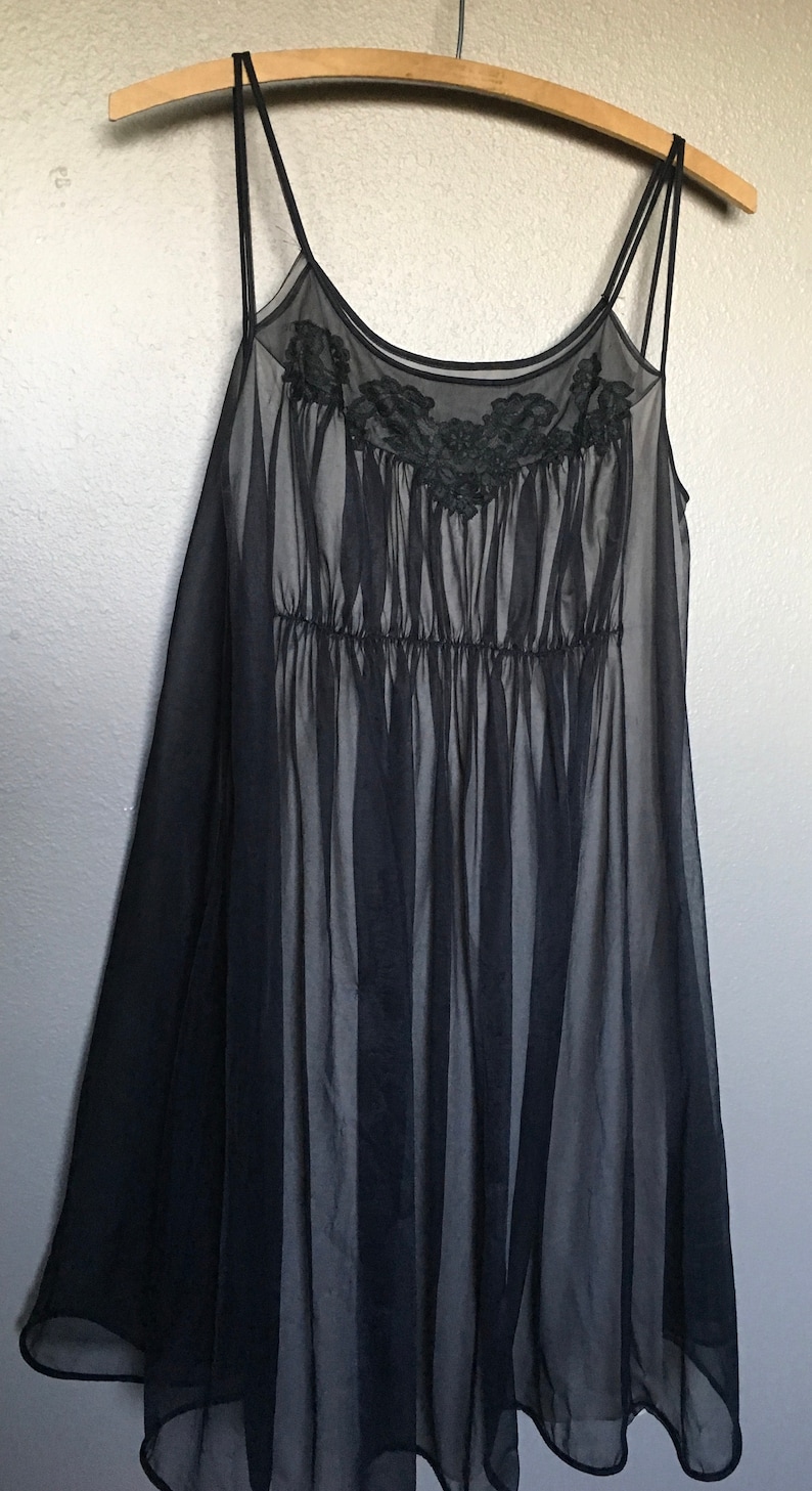 Evening Gown Negligee Night Dress Petite Lingerie Black Chiffon Night Gown 50/% Off Vassarette 34