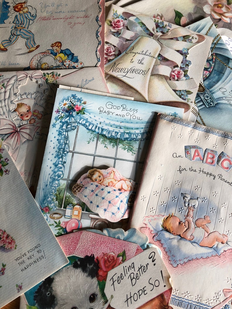 20 Pieces Wedding Congratulations Bod Bless You and Baby 1950s Greeting Cards Ephemera
