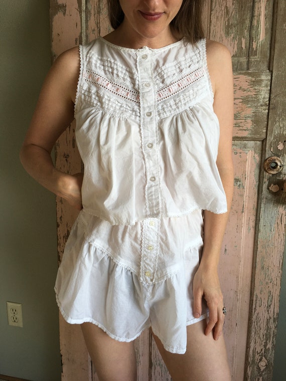 White Cotton Eyelet and Lace Crop Top Play Set, 80