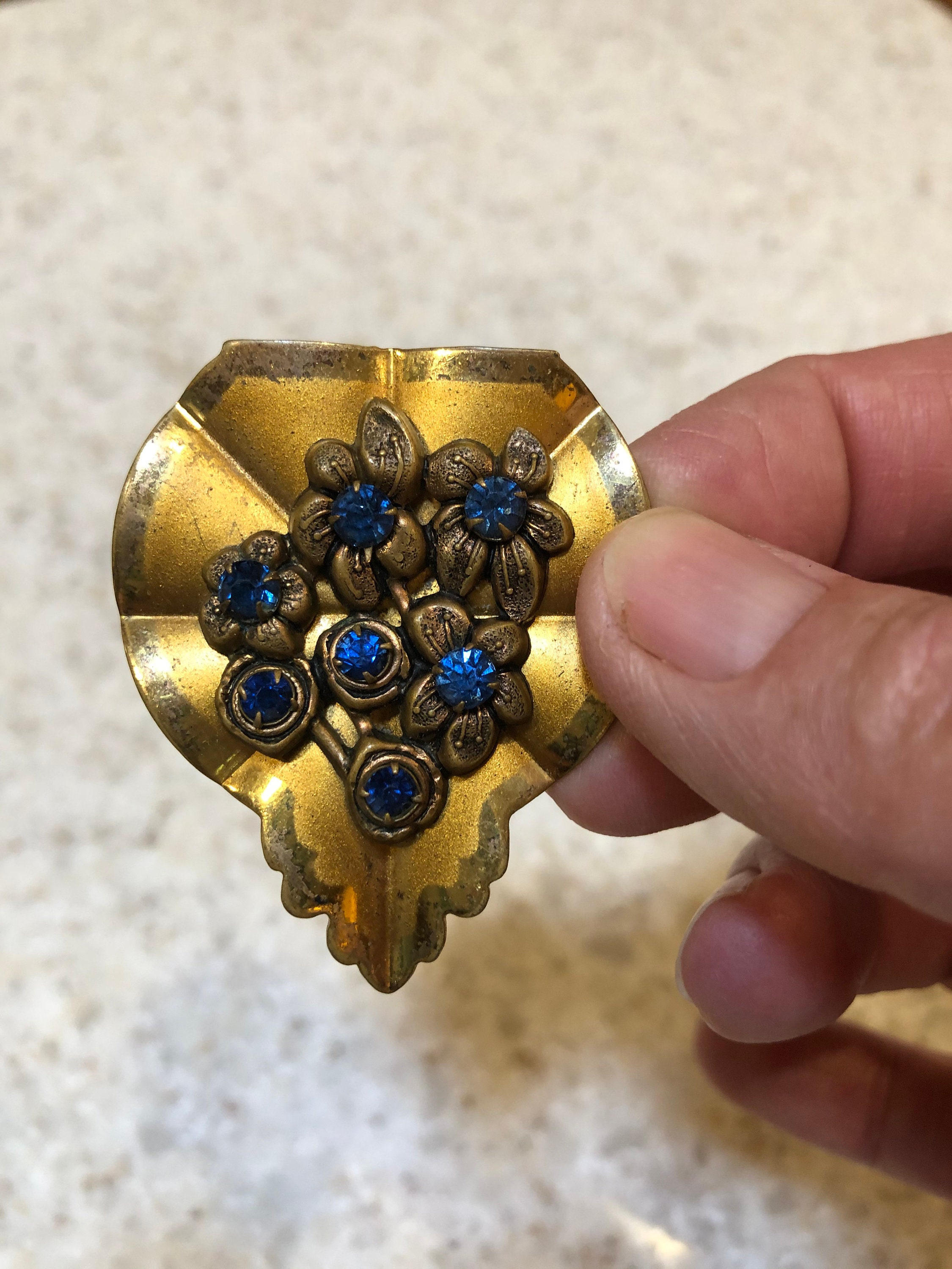 Mid Century Scarf Clip, Sapphire Blue Rhinestone Bouquet  display picture 1