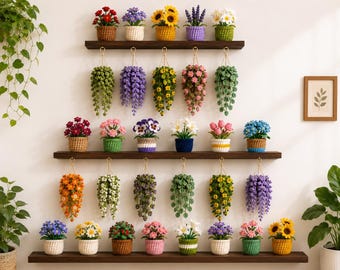 Crochet Hanging Flower Shelf Pattern, Amigurumi Pot Tutorial, Wall Decor (PDF Pattern)