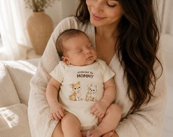 Baby Bodysuit | Puppy Bunny Illustration, Protected by Mommy Infant Onesie