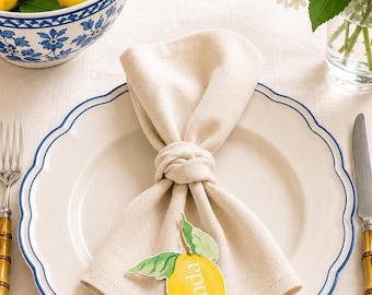 Lemon Place Card Template, Watercolor Citrus Name Tag, Positano Italy Wedding, Mediterranean Table Decor, Canva Editable, Instant Download