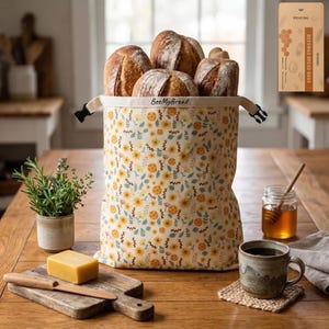 Beeswax Bread Bag – Floral Organic Cotton Food Storage (17" x 13")
