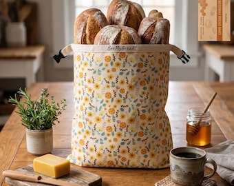 Natural Beeswax Bread Bag – Floral Organic Cotton Food Storage (17" x 13")