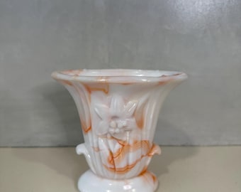 1940s AKRO Agate "Lily" Slag Glass Marbled Orange Vase