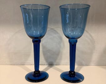 Cobalt Blue Hand Blown Crystal Wine Glasses vintage