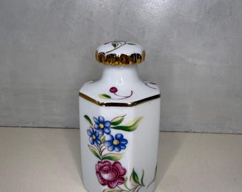Vintage Porcelain Arnart Perfume Bottle Japan B-193 Gold Trim, Florals, with Original Cork top