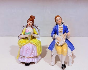 Vintage Japanese-made porcelain "Courting Couple" figurines 1945-1951 Occupied Japan