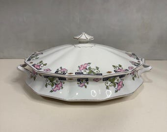 Antique Vintage 1920s Johnson Bros. Vegetable Tureen JB197 Black Keys Pink Morning Glory