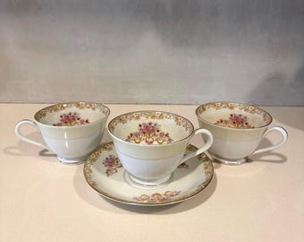 Noritake Norwich China Porcelain Japan 50s Tea Cup/Saucer Floral Rare Vintage