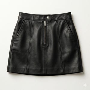 Handmade Black Faux Leather High Waist Mini Skirt, Chic A-Line Street Style