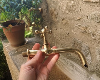 Robinet en laiton marocain – Robinet mural vintage doré fait main – Décoration salle de bain et cuisine style oriental