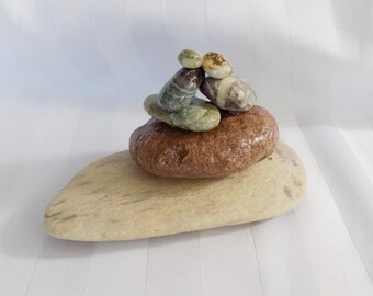 Coastal Beach Home Décor, Cabin Lodge Style Home Accessory, ock and Driftwood Sculpture, Geologist Gift, Handmade Art