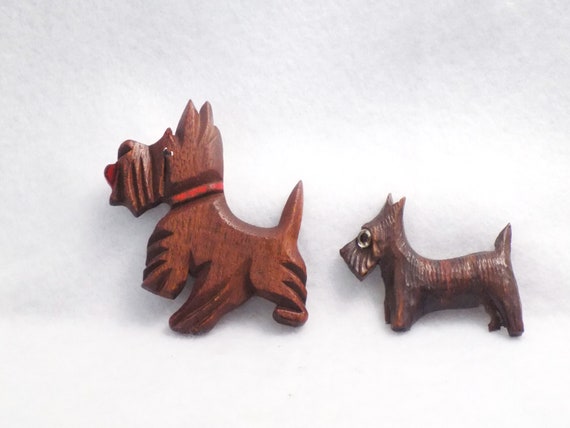 Scotty Dog Pin Lot, Vintage Wood Scotty Dogs, Glas