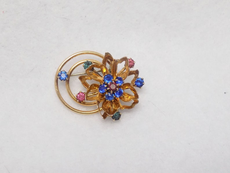 Retro Brooch Jewelry Vintage Lotus Flower Pin Rhinestone Jewelry Gold Filled Pin cRc Reis Co Rhinestone Brooch Flower Jewelry