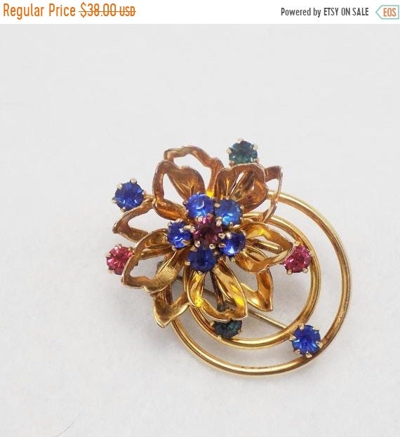 Retro Brooch Jewelry Vintage Lotus Flower Pin Rhinestone Jewelry Gold Filled Pin cRc Reis Co Rhinestone Brooch Flower Jewelry