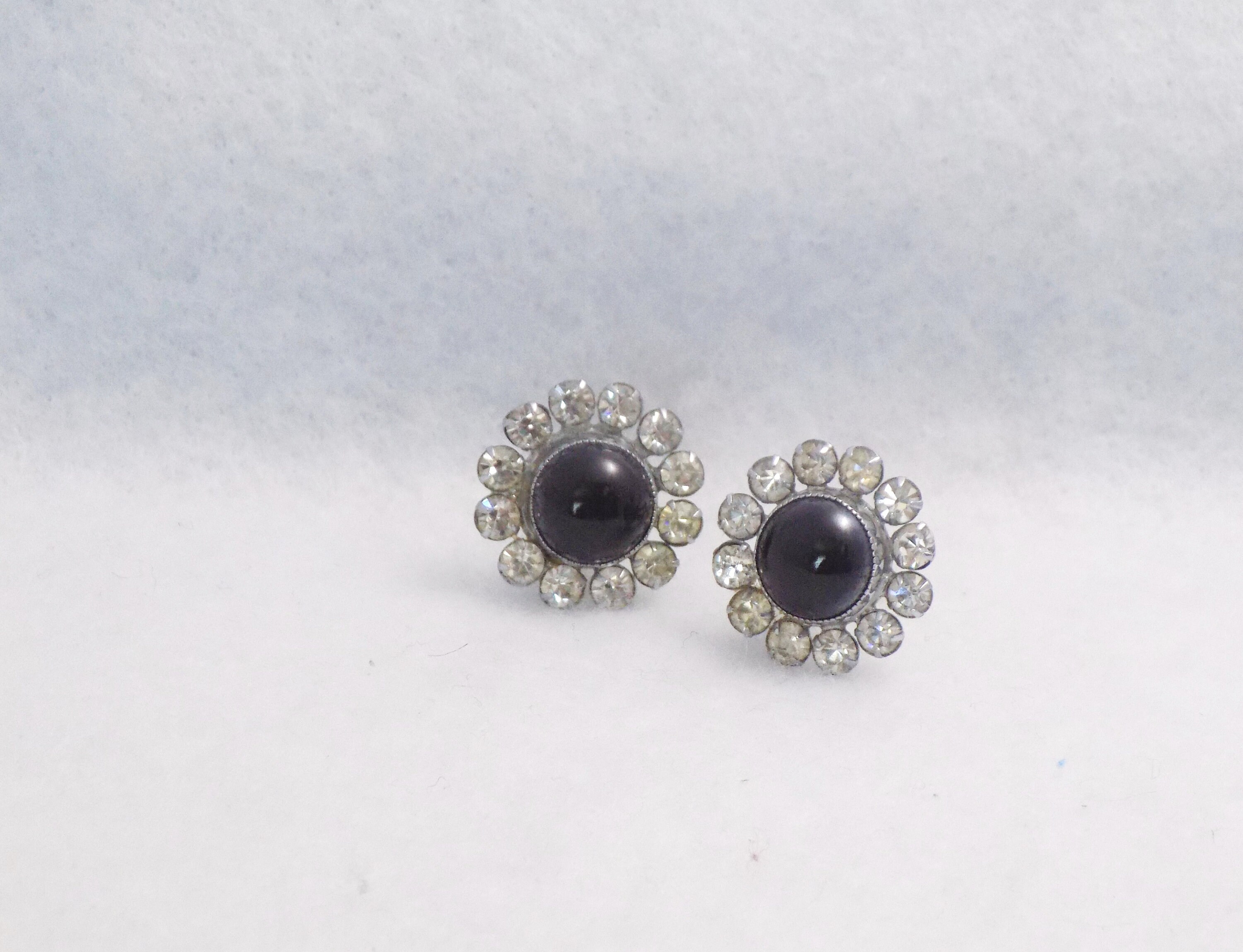 Vintage Black Clip On Earrings Black Cabochon Earrings Etsy