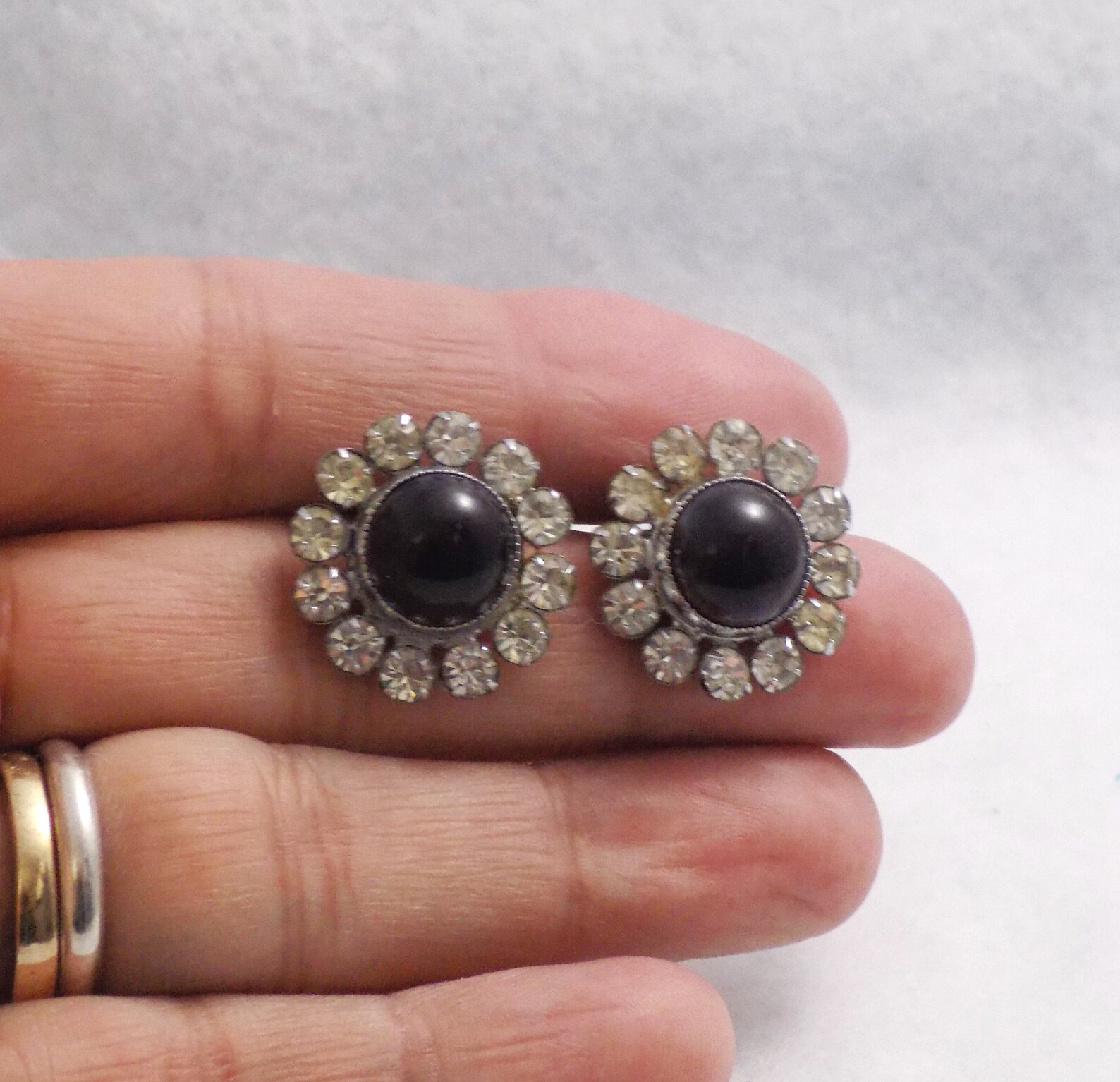 Vintage Black Clip On Earrings Black Cabochon Earrings Etsy