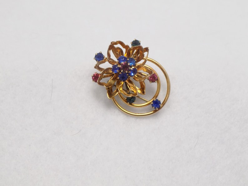 Retro Brooch Jewelry Vintage Lotus Flower Pin Rhinestone Jewelry Gold Filled Pin cRc Reis Co Rhinestone Brooch Flower Jewelry