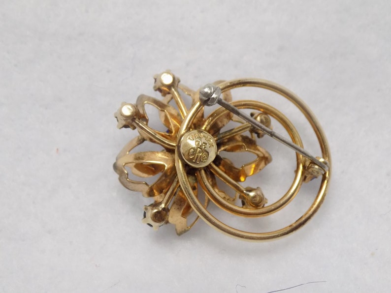 Retro Brooch Jewelry Vintage Lotus Flower Pin Rhinestone Jewelry Gold Filled Pin cRc Reis Co Rhinestone Brooch Flower Jewelry