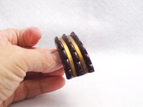 Vintage Brass Bakelite Clip, Carved Bakelite Dress