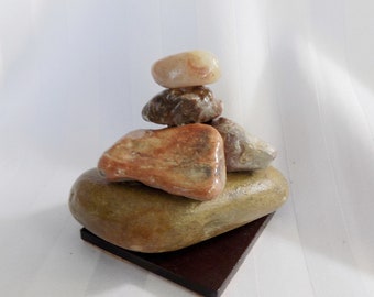 Coastal Art, Beach Home Décor, Natural Rock Sculpture, Cairns, Rustic Home Accent, Semi precious stone, Bridesmaid Gift